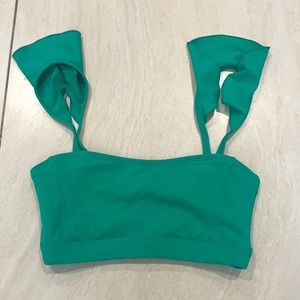 NWT CLARA LOREN WOMEN’S RUFFLE SPORTS BRA, SIZE X-SMALL, MINT GREEN